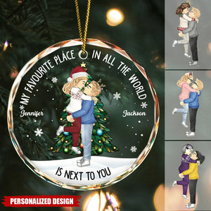 Christmas Couple Kissing My Favorite Place In All The World - 2024 New Release Personalized Circle Ornament