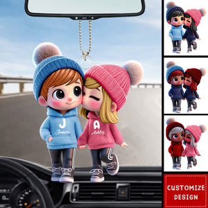 Cute Cartoon Couple Walking Personalized Car Ornament-Gift for Couple