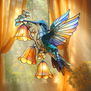 Hummingbird and Flower Suncatcher Ornament, Gift For Bird Lovers