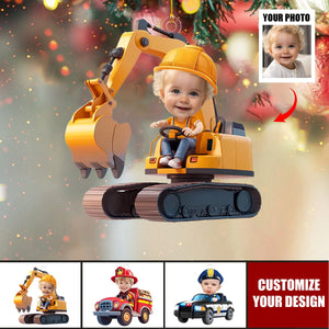 Personalized Family Christmas Ornament - Custom Photo The Tiny, Professional Construction Truck Driver - Christmas Gift For Kids