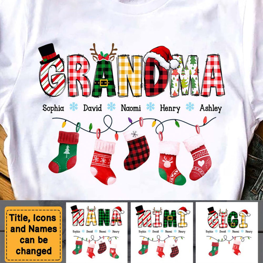 Personalized Shirt - Gift For Grandma - Christmas Pattern Grandma And  Grandkids - Christmas Gifts, Christmas Gift For Grandma (