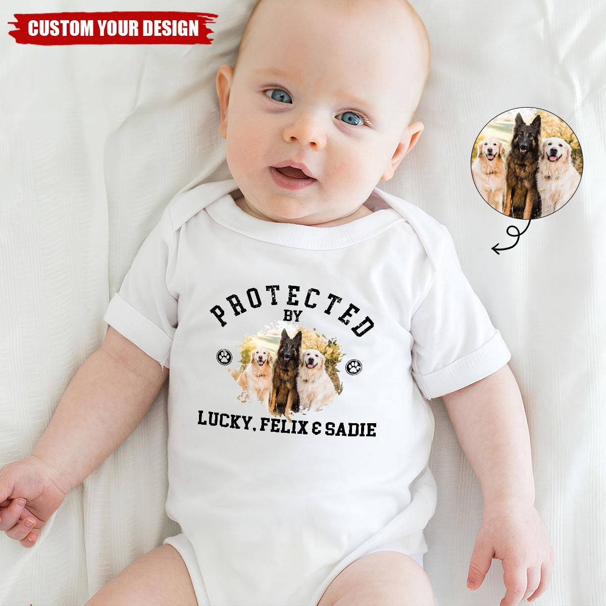 Protected By Pet - Personalized Custom Pet Photo Baby Onesie - Upload Pet Photo