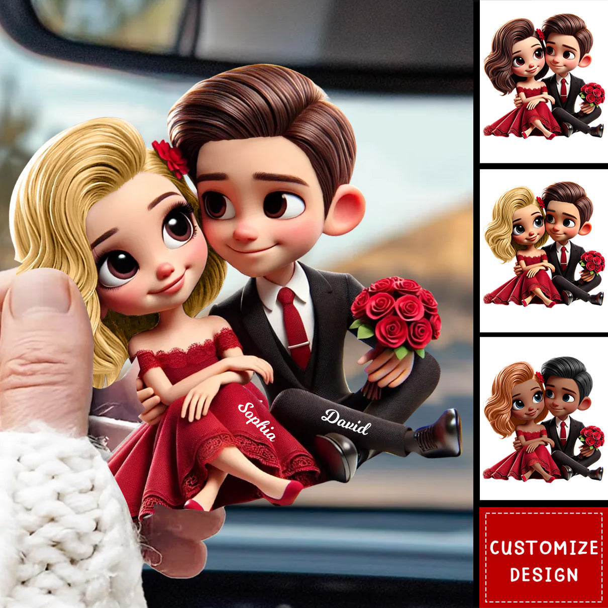 Romantic Elegant Valentine Couple Personalized Car Ornament-Gift For Couple