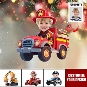 Personalized Family Christmas Ornament - Custom Photo The Tiny, Professional Construction Truck Driver - Christmas Gift For Kids