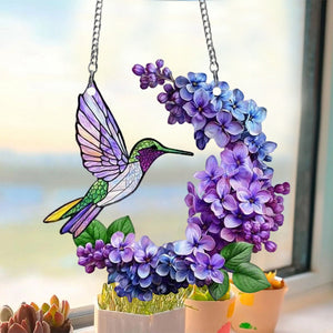 Hummingbird and Lilac Branch Suncatcher Ornament , Lilac Lovers Gift, Gift For Bird Lovers