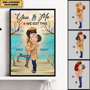 Doll Couple Hugging Kissing In Fall Anniversary Gift You & Me We Got This - Personalized Couple Poster