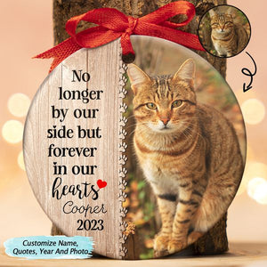 Custom Photo Dog Cat Forever In Our Hearts - Christmas Memorial Gift - Personalized Custom Circle Ceramic Ornament