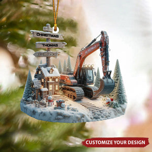 Personalized Excavator and North Pole Sign Christmas Ornament - 2024 New Release