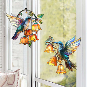 Hummingbird and Flower Suncatcher Ornament, Gift For Bird Lovers