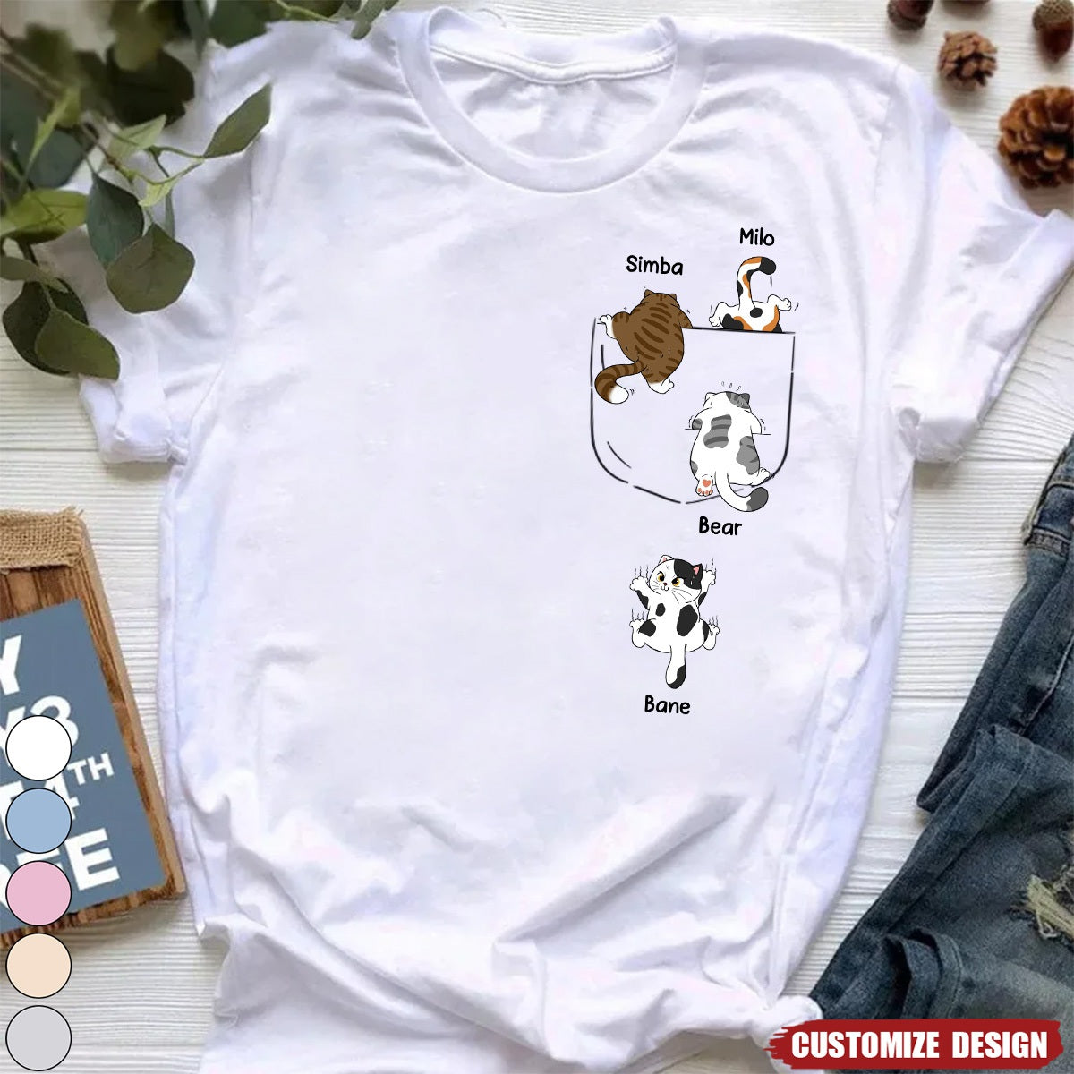 Cute Naughty Cat Climbing Pocket Personalized Shirt