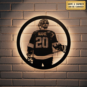 Hockey Player Name Metal Sign-Personalized Night Light-Gift For Hockey Lover