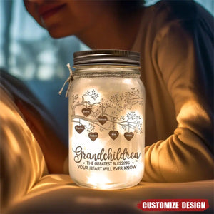 The Greatest Blessing - Family Personalized Mason Jar Light - Gift For Mom, Grandma