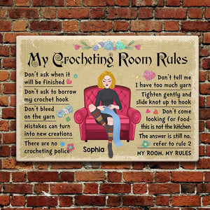 Personalized Crochet and Knitting Room Rules Funny Metal Sign, Gift for Crochet & Knitting Lovers