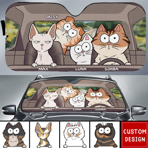 Cat's Trip - Cat Personalized Custom Auto Windshield Sunshade, Car Window Protector - Gift For Pet Owners