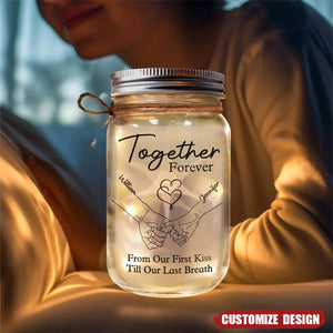 Couple Hold Hand From Our First Kiss - Personalized Mason Jar Light