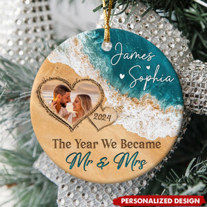 The Year We Became Mr & Mrs – Personalized Beach Christmas Ceramic Ornaments Gift For Couple