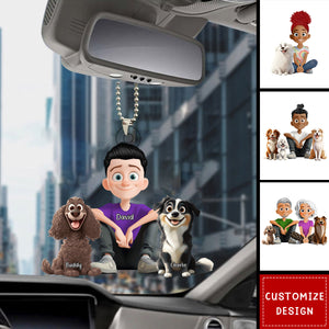 Personalized Cute Cartoon Couple And Dogs Acrylic Car Ornament-Gift For Dog Lovers, Couple