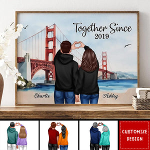 Personalized Couple Bridge Landscape Poster, Valentine's Day Gift, Anniversary Gift for Couples