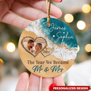 The Year We Became Mr & Mrs – Personalized Beach Christmas Ceramic Ornaments Gift For Couple