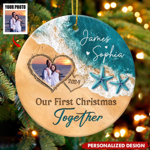 The Year We Became Mr & Mrs – Personalized Beach Christmas Ceramic Ornaments Gift For Couple