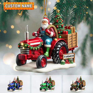 Personalized Farmer Santa on Tractor Ornament-2024 New Release