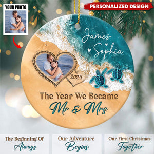 The Year We Became Mr & Mrs – Personalized Beach Christmas Ceramic Ornaments Gift For Couple