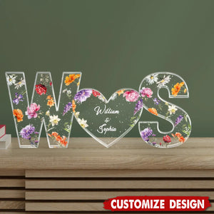 Couple Initials Floral Theme Valentine's Day Gift Anniversary Gift Personalized Acrylic Plaque