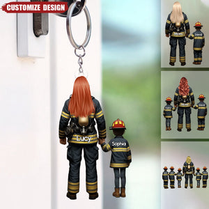 Firefighter Mom And Kids - Personalized Acrylic Keychain