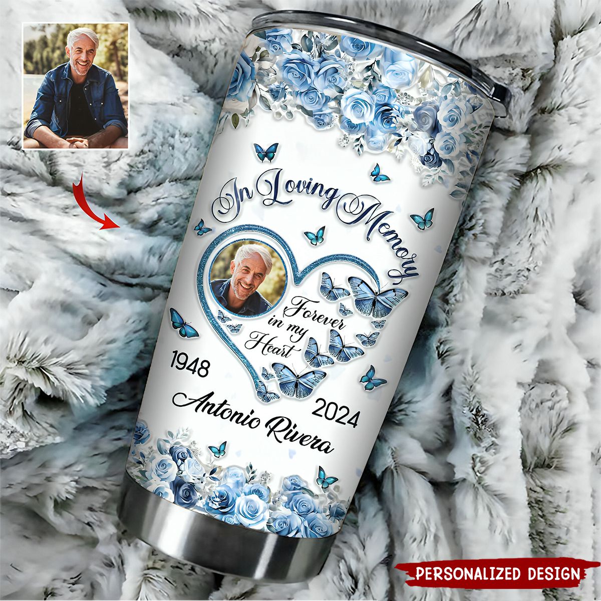 In Loving Memory Forever In My Heart-Personalized Glitter Tumbler-Gift For Family And Friends