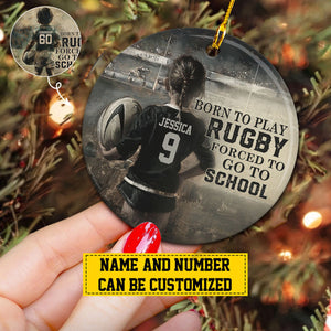 Born To Play Rugby Personalized Rugby Boy/Girl Christmas Ceramic Ornament-Gift For Rugby Lovers