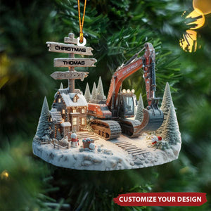 Personalized Excavator and North Pole Sign Christmas Ornament - 2024 New Release