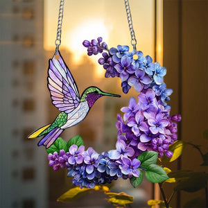 Hummingbird and Lilac Branch Suncatcher Ornament , Lilac Lovers Gift, Gift For Bird Lovers