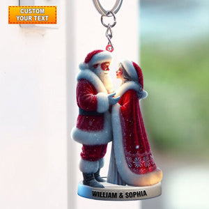 Personalized Santa and Mrs. Claus Keychain, Gift For couple