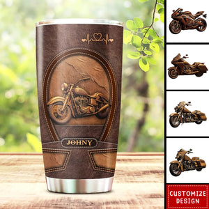 Old Biker Custom Leather Pattern Printed Personalized Tumbler