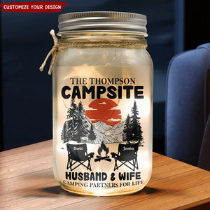 Husband & Wife Camping Partners For Life - Personalized Mason Jar Light