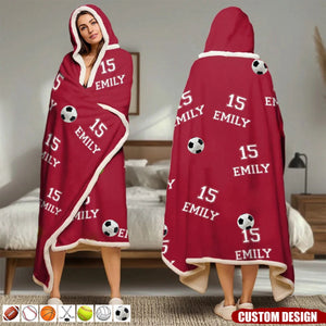 Gift For Football,Soccer,Hockey,Softball,Baseball,Volleyball Lover - Personalized Sport Wearable Hooded Blanket