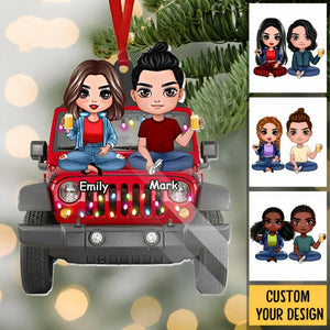 Couple With Car - Personalized Christmas Acrylic Ornament - Best Gift For Couple, For Christmas