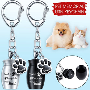 Pet Memorial Ashes Urn With Paw Print Charm Personalized Keychain, Sympathy Gifts For Pet Lovers