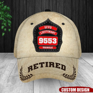 Personalized Retired US Firefighter ID & Department US Flag 3D Cap