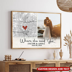 Personalized Engaged Gift, Where She Said Yes Custom Engagement Map Poster, Engagement Gift for Couple