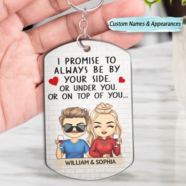 I Promise To Always Be By Your Side Chibi - Anniversary, Vacation, Funny Gift For Couples, Family - Personalized Aluminum Keychain