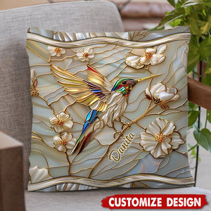 Stained Glass Hummingbird Personalized Pillow - Gift For Bird Lovers