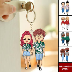 Personalized Doll Couple Romantic Holding Hands Acrylic Keychain