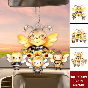 Mama Bee With Little Kids - Personalized Acrylic Car Ornament- Gift For Mom, Grandma