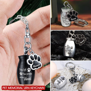 Pet Memorial Ashes Urn With Paw Print Charm Personalized Keychain, Sympathy Gifts For Pet Lovers