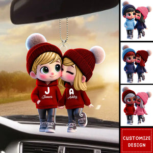 Cute Cartoon Couple Walking Personalized Car Ornament-Gift for Couple