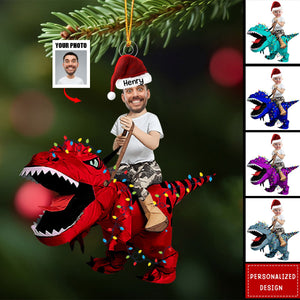 Cute  Kid/Adult Rides The Dinosaur Kid/Adult-Personalized Photo Acrylic Ornaments-2024 New Release Christmas Gift