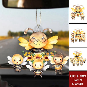 Mama Bee With Little Kids - Personalized Acrylic Car Ornament- Gift For Mom, Grandma