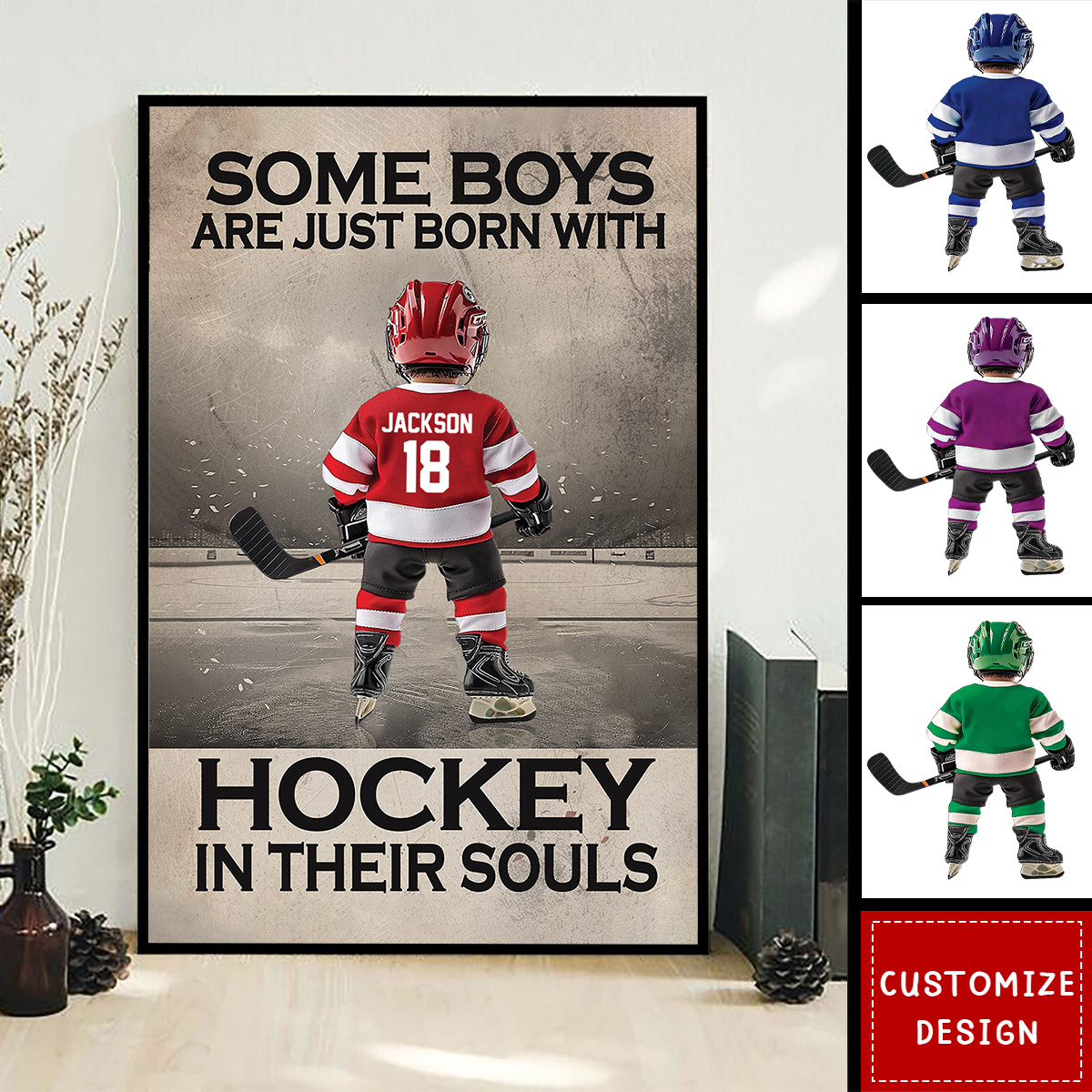 Some Boys Are Just Born With Hockey - Personalized Hockey Kid Poster - Gift For Hockey Lovers