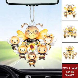 Mama Bee With Little Kids - Personalized Acrylic Car Ornament- Gift For Mom, Grandma